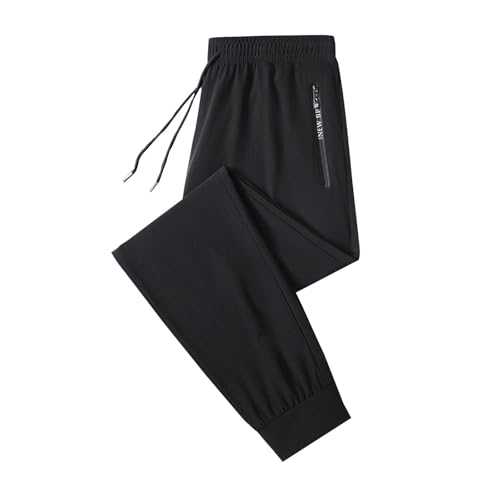 liaddkv Men's Summer Trousers, Ice Silk Sports Trousers, Quick-Drying Stretch Trousers, Boys' Jogging Bottoms, Elastic Trousers, Tracksuit Bottoms, Slim Fit, Straight Cut, Casual Trousers with Zip