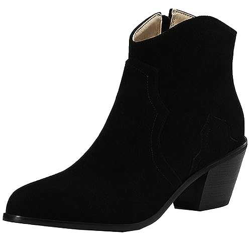 CHICMARK Women Comfort Block Heels Ankle Boots with Round Toe and Side Zippers for Business/Work Utility