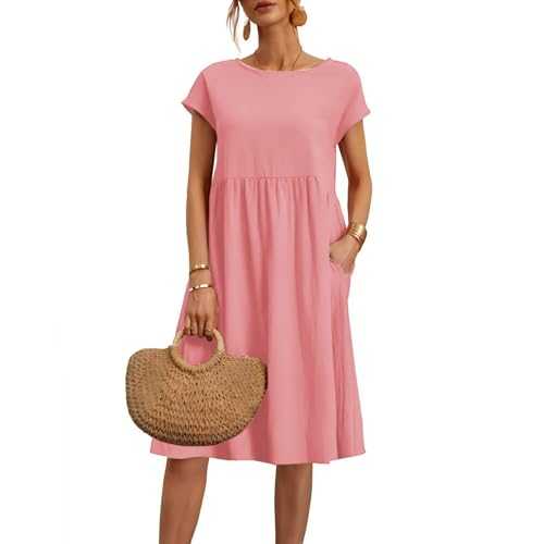 Summer Dresses for Women UK 2025 Boho Causal Short Sleeve Vacation Floral Button Linen Dress with Pockets Ladies Maxi Printing Party Club Elegant Beach Dresses