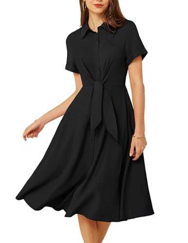 GRACE KARIN Women A-Line Shirt Dress Summer Short Sleeve Casual Midi Dress