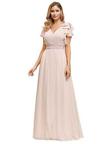Ever-Pretty Women's Elegant Floor Length A Line Empire Waist V Neck Long Chiffon Prom Dresses Blush 8UK