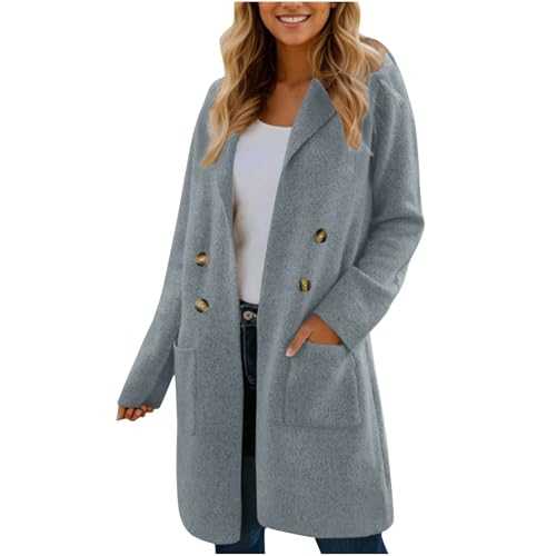 Wool Coat for Women Clearance Ladies Long Trench Jacket Solid Color Long Sleeved Button Cardigan Coat Elegant Business Parka Coat Winter Comforty Casual Loose Outwear with Pockets Jacket S-XXL