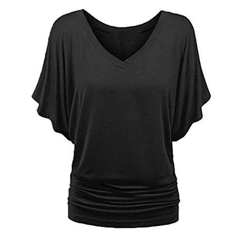 Plus Top V Neck Sleeve Batwing Loose T Shirt Fashion Size Fold Hem Women Solid Plus Size Tops Vertical Striped Blouse Women