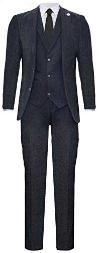 Men's Classic 3 Piece Charcoal Grey Herringbone Authentic 1920s Blinders Tweed Suit