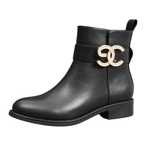 IVACHY Womens Boots Crystal Diamond Buckle Flat Ankle Bootie Zip Closure ladies Shoes Size UK