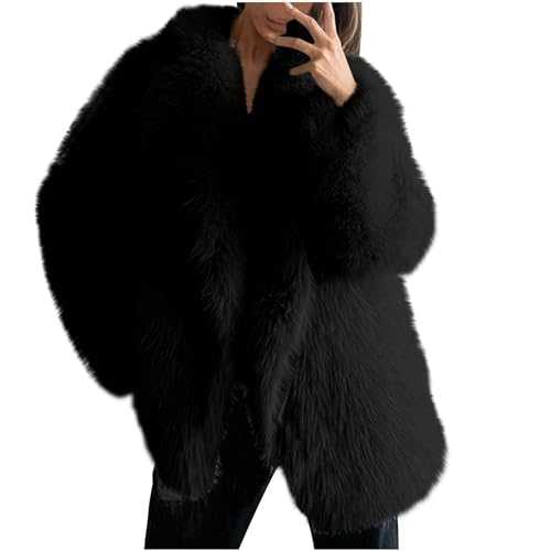 Yolimok Winter Fluffy Faux Fur Coats for Women UK Super Soft Midi Length Long Sleeve Open Front Cardigan Casual Loose Lapel Furry Sherpa Shearling Jackets Warm Windproof Coats