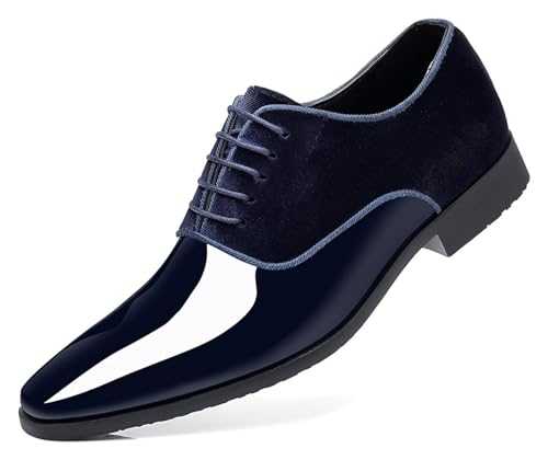 DMGYCK Men's Vintage High Gloss Dress Shoes Patent Leather Suede Oxford Formal Business Suit Tuxedo Shoes Men's Loafers (Color : Blue, Size : 8 UK)