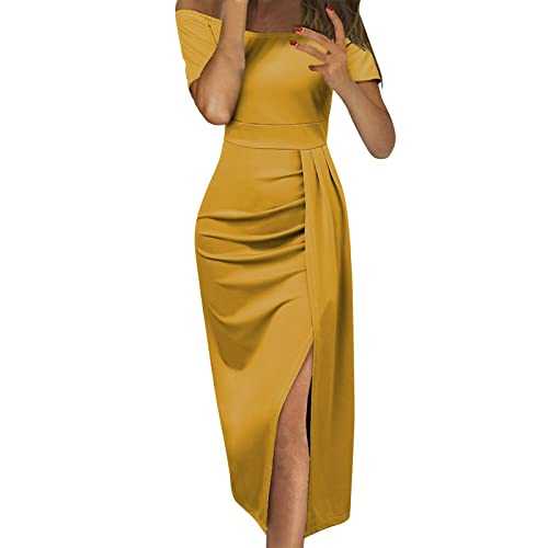 AMDOLE Casual Dress with Belt Womens Solid Color Sexy Long Dress Off Shoulder Off Neck Short Sleeve Large Size Dress Womens Short Dresses