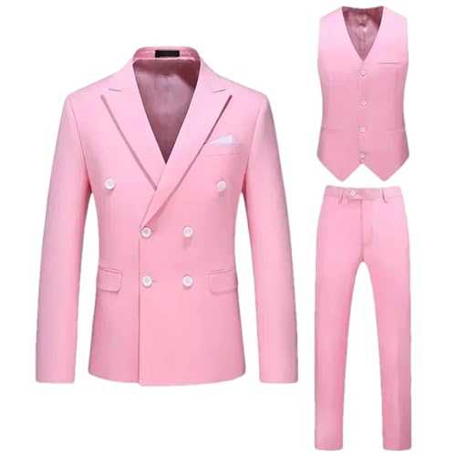 Men's Formal Double-Breasted Suit – 3-Piece Blazer Vest and Pants Tuxedo Set for Wedding Evening Party
