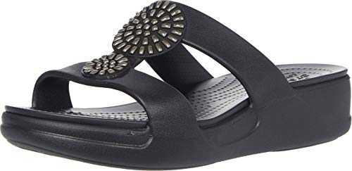 Crocs Women's Monterey Shimmer Slip On Wedge Sandal, Black, 4 UK