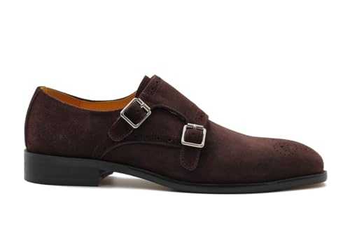 Xposed Mens Classic Double Monk Straps Shoes Real Leather Full Suede Formal Smart Casual Loafers