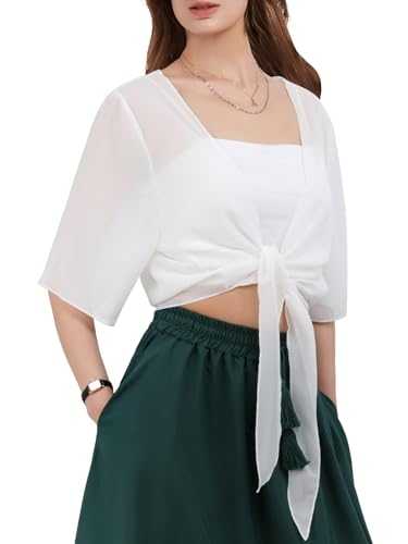 Kefiyis Women's Shrugs Tie Up Bolero Chiffon Shrug Summer Thin Shrugs and Boleros Casual Bolero Jackets for Evening Dresses Wedding