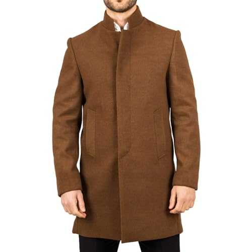 Men's Overcoat Stand Collar Wool Blend Classic Trench Coat Winter Jacket