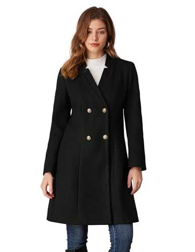 GRACE KARIN Women'S Winter Elegant Coat V-Neck Double-Breasted Knee-Length Trench Long A-Line Jacket Outwear