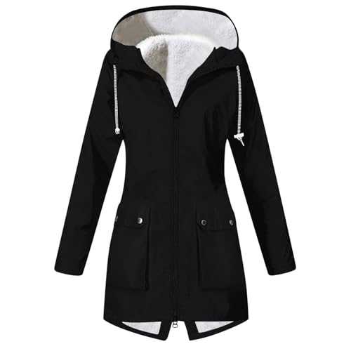 Fleece Lined Raincoat for Women Winter Trendy Windbreaker Jackets Waterproof Windproof Outdoor Warm Coats