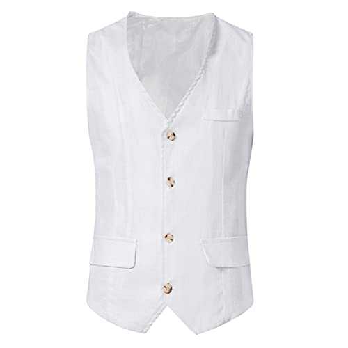 Mens Casual Vest Tops Button Down Dress Gilet V Neck Slim Fit Suit Vest Jacket Single Breasted Waistcoat Suit Vest Mens Casual Linen Waistcoat Sleevless Business Formal Casual Balzer Vest