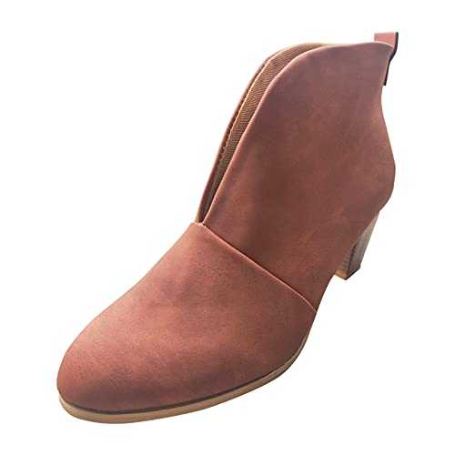 Yowablo Women's Ankle Boots Stacked Heel Booties Fashion Leather Short Boots