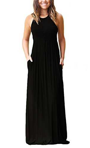 EUOVMY Women's Sleeveless Dress Casual Plain Loose Summer Long Maxi Dresses with Pockets