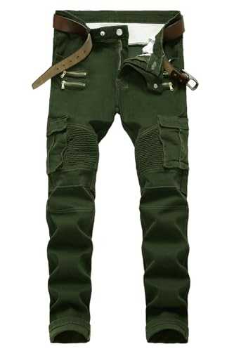 Men's Designer Stretch Casual Comfort Skinny Patchwork Cargo Biker Moto Jeans