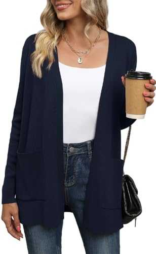 Yommay Cardigan for Women Loose Casual Lightweight Ladies Long Sleeve V-Neck Knitted Sweaters with Pockets