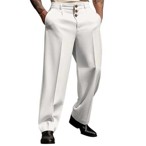 Men's Formal Trousers Suit Trousers Straight-Fit Busines Office Trousers Wide Leg Dress Pants Flat-Front Formal Work Pants Casual Pants Office Wear Button Fastening Solid Colour Suit Pants