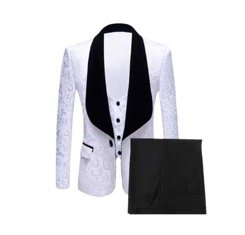 Men Red Jacquard Suits 3 Pieces Black Fleece Shawl Lapel Slim Fit Groom Tuxedos Formal Wedding Suits