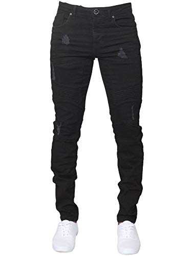 Enzo Mens Super Skinny Fit Jeans Stretch Ripped Biker Denim Pants All Waist Legs