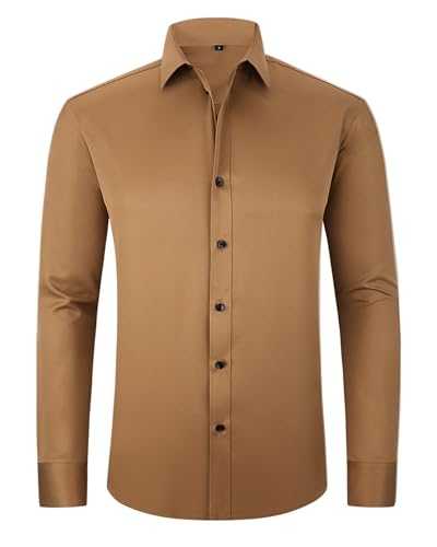 MakingDa Men's Dress Shirt Long Sleeve Stretch Non Iron Business Casual Plain Formal Shirts