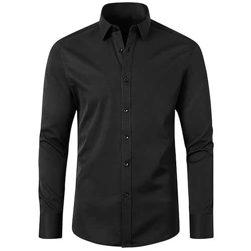 Dress Shirts for Men Sale Wrinkle Free Business Basic Tops Long Sleeve Casual Non-Iron Wedding Suit Shirt Button Down Slim Fit Solid Color Work Blouses Spring Fall Lapel Collar Tees Plus Size S-XXL