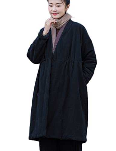 NFYM Women's Winter Coat Open Front Shawl Collar Mid-Length Quilted Outwear Jacket with Pockets, Black, One size