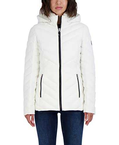 Nautica Women's Short Stretch Lightweight Puffer Jacket with Removeable Hood