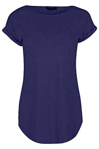 Be Jealous Womens Curved Hem Turn Up Sleeve Jersey T-Shirt