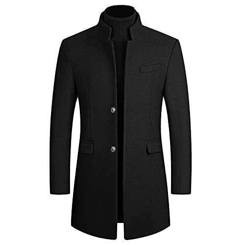 Lu's Chic Men's Single Breasted Trench Coat Button Down Overcoat Warm Dress Pea Coats