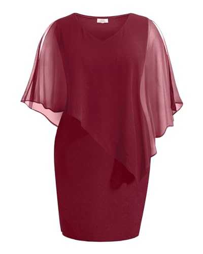 Plus Size Dresses Wedding Guest - Mother Bride Cocktail Semi Formal Cape Knee Length Dresses