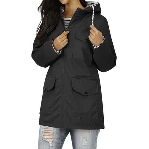 Packable Waterproof Jacket Womens Long Windbreaker Ladies Softshell Rain Jacket Outdoor Windproof Raincoat Running Golf Cycling Packable Jacket with Hood Breathable Sports Overcoat