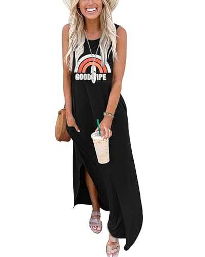 AUSELILY Women Summer Casual Maxi Dresses Beach Cover-Ups Sun Dresses for Women Sleeveless Long T Shirt Tank Dresses