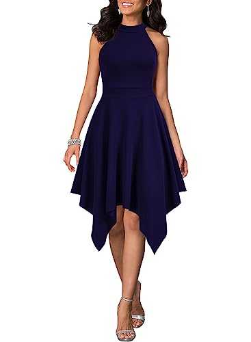 WOOSEA Women's Sleeveless Halter Neck Formal Dress Hem Asymmetrical A Line Party Cocktail Dress