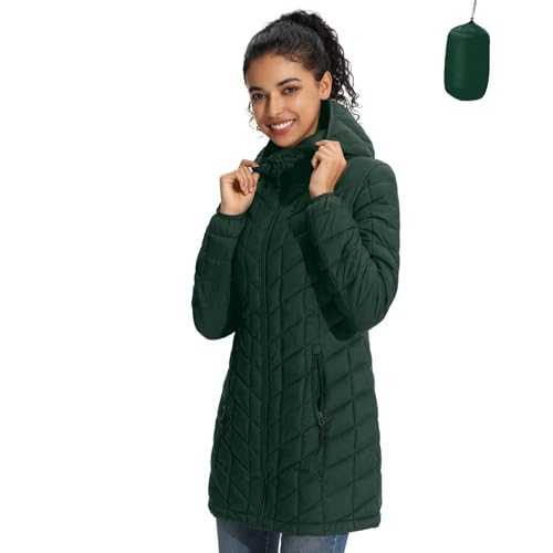 ZMC Women's Puffer Coat, Lightweight Water-Resistant Hooded Puffer Jacket Mid-Length Slim Fit Packable Coat