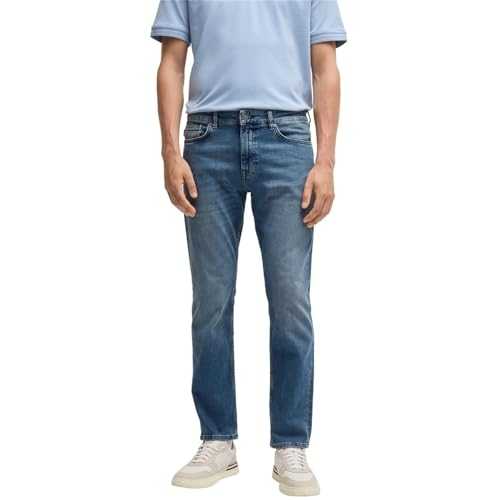 BOSS Mens Delaware BO Pure-Blue Slim-fit Jeans in Comfort-Stretch Denim