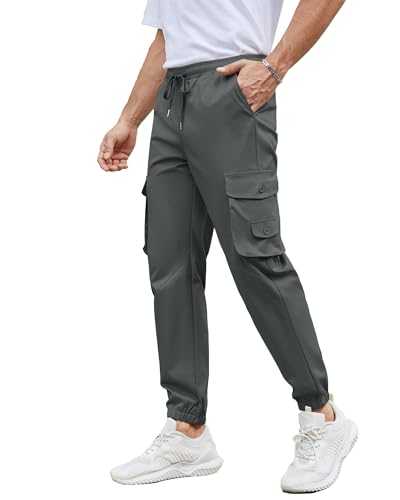 NANAMEEI Men's Cargo Trousers Stretch Work Pants Adjustable Drawstring Joggers Lightweight Hiking Trousers with Pockets