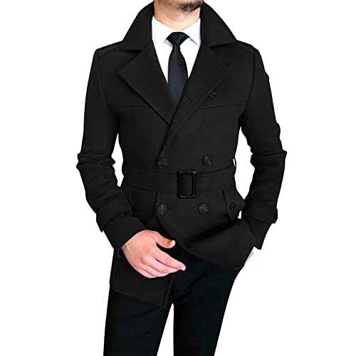 BIISDOST Men's Trench Coat Double Breasted Slim Fit Overcoat Jacket with Belt Classic Lightweight Jacket Lapel Windbreaker Business Coat Regular Fit Smart Overcoat Formal Pea Coats Windproof Outwear