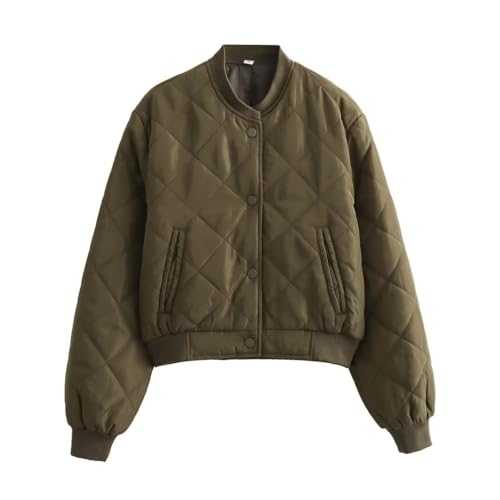 NSICBMNO Winter Coats For Women Uk Cropped Puffer Jacket Lightweight Padded Jacket Bomber Stand Collar Quilted Bubble Jackets Zip Up Long Sleeve Puffer Coat Streetwear