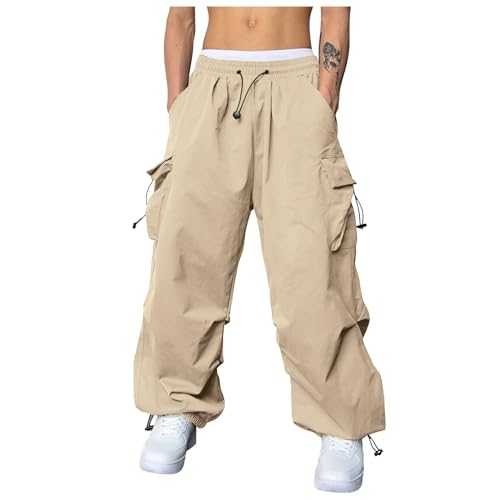 Mens Cargos Trousers Elastic Waist Work Trousers Multi Pockets Casual Cotton Hip Hop Trousers