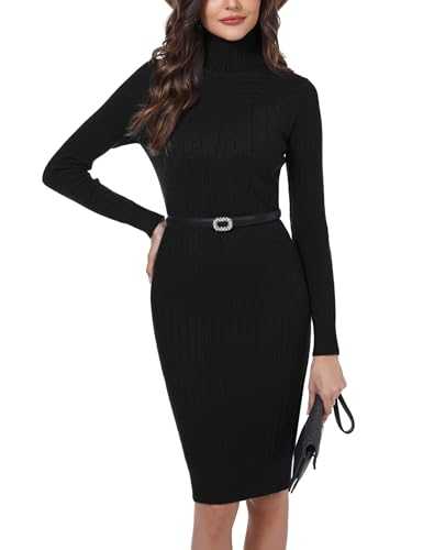 Totatuit Women's Jumper Dress Turtle Neck Long Sleeve Knit Sweater Bodycon Midi Dress Ladies Casual Pullover Knitwear for Autumn Winter