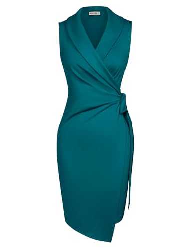 GRACE KARIN Women Cocktail Dress Sleeveless V-Neck Bodycon Dress Knee-Length Elegant Business Dress Office Wrap Dress