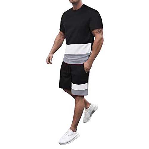 Men's Summer Sports Tracksuit Sets 2 Piece Athletic Sweatsuit Short Sleeve Casual Sports Hoodie Shorts Set Track Suits for Men Set 2 Piece Gym Casual Sport Suit