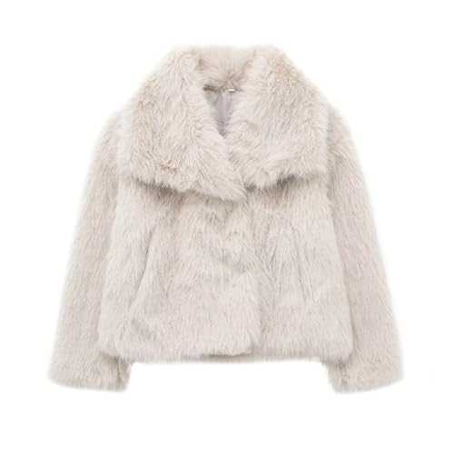 ZhuiKun Womens Short Faux Fur Coat, Winter Long Sleeve Jacket Cardigan Lapel Outwear Plush Warm Coat