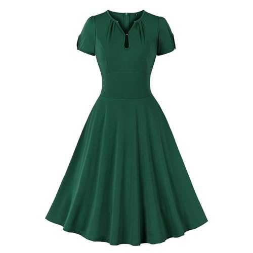 Wellwits Women's Puff Sleeve Keyhole Front 1940s Cocktail Formal Vintage Dress