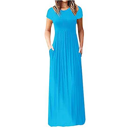 Womens Maxi Dress Clearance with Pockets Summer Casual Long Dresses for Ladies UK Maxi Dresses for Daily, Holiday, Travel, Maternity Women's Solid Loose Dresses Elastic High Waist Long Dress