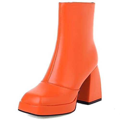 Women Fashion Chunky Heels Square Toe Platform Ankle Boots